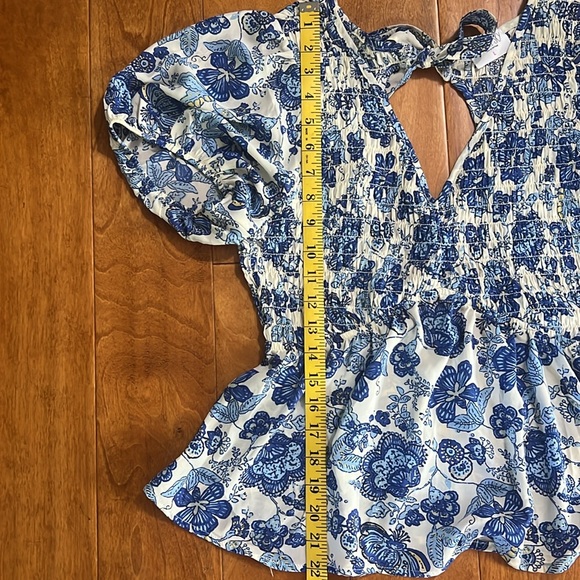 SIENNA SKY Floral Peplum Open Back Top Size L Blue Cottage Fairy Coquette - Picture 9 of 10